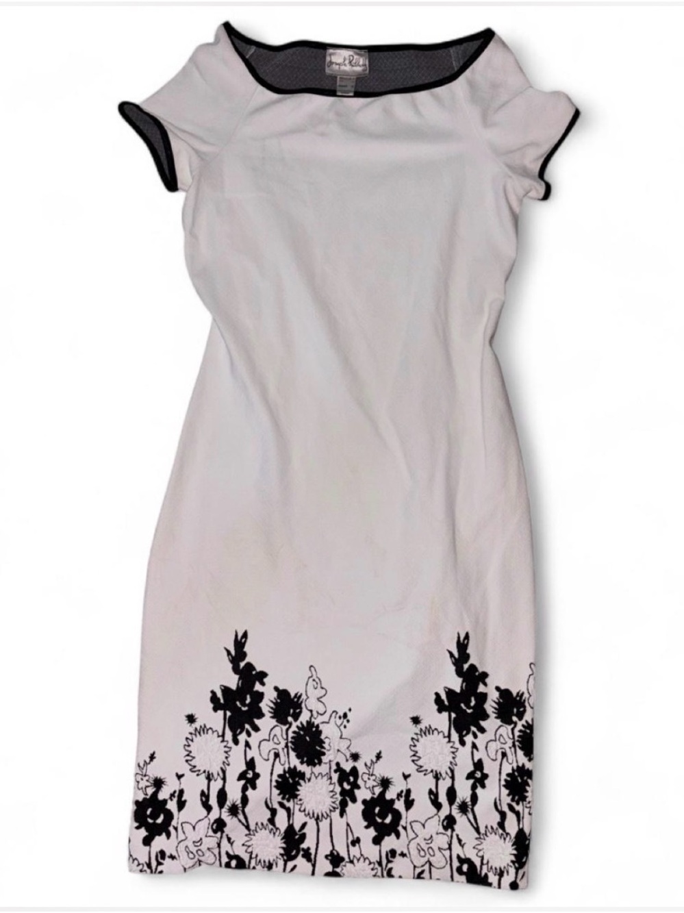 Joseph Ribkoff White Dress with Black Floral Hem
